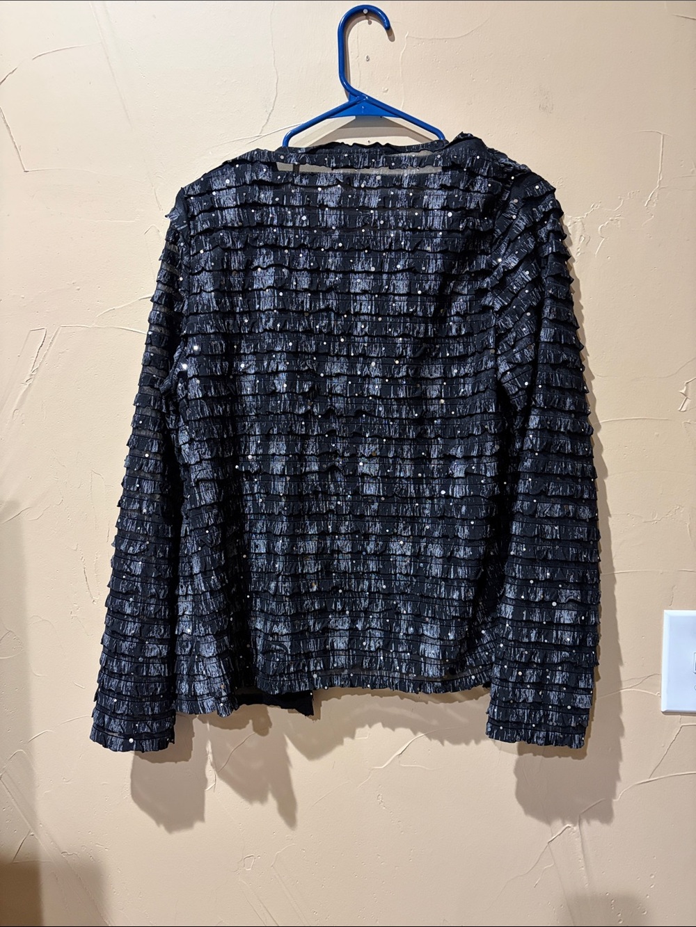 TanJay Black Ruffled Open-Front Women's Ribbes Jacket - Picture 3 of 3